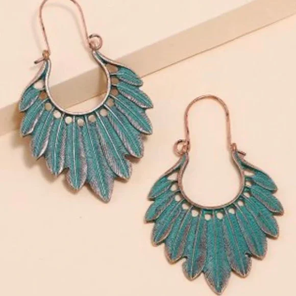 Boho Festival Turquoise Feather Earrings B0040 - Picture 2 of 13